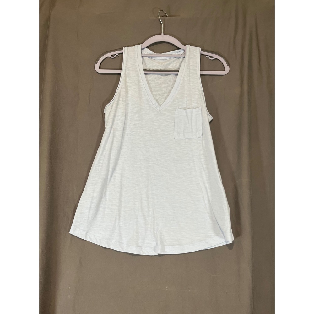 SO Women Light Blue Slub Knit V-Neck Tank Top Sleeveless Pocket Tee XS